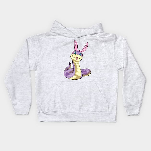 Purple Snake as Rabbit with Heart Kids Hoodie by Markus Schnabel